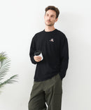 【汗染みの目立ちにくいTシャツ ZEROSTAIN/ゼロステイン】アニマル胸ワンポイント刺繍 ビッグシルエット ロンT 防汚 ＵＶカット