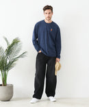 【汗染みの目立ちにくいTシャツ ZEROSTAIN/ゼロステイン】アニマル胸ワンポイント刺繍 ビッグシルエット ロンT 防汚 ＵＶカット