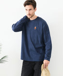 【汗染みの目立ちにくいTシャツ ZEROSTAIN/ゼロステイン】アニマル胸ワンポイント刺繍 ビッグシルエット ロンT 防汚 ＵＶカット