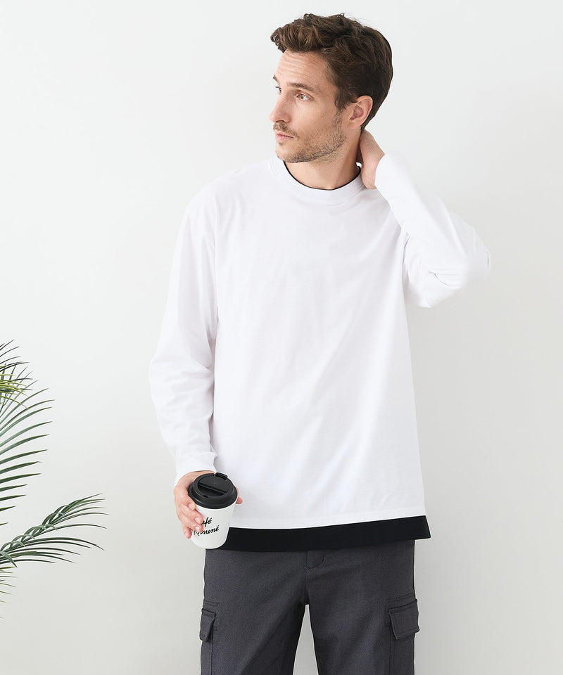 【汗染みの目立ちにくいTシャツ ZEROSTAIN/ゼロステイン】フェイクレイヤードＢＩＧロンＴ 防汚 ＵＶカット