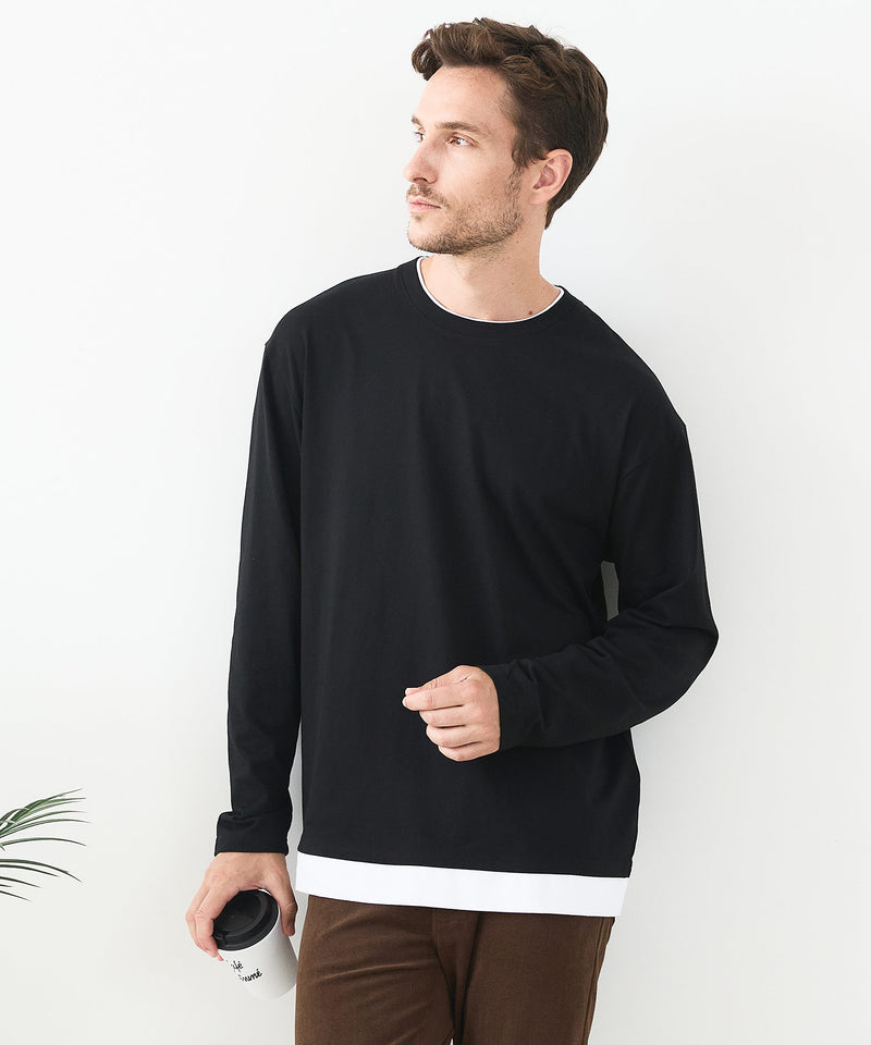 【汗染みの目立ちにくいTシャツ ZEROSTAIN/ゼロステイン】フェイクレイヤードＢＩＧロンＴ 防汚 ＵＶカット