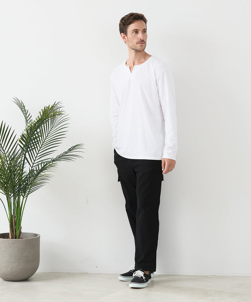 【汗染みの目立ちにくいTシャツ ZEROSTAIN/ゼロステイン】キーネック ロンT 防汚 ＵＶカット