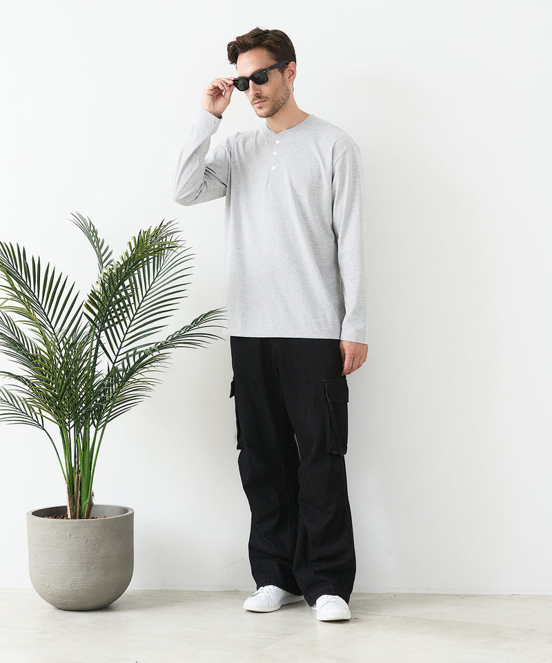 【汗染みの目立ちにくいTシャツ ZEROSTAIN/ゼロステイン】ヘンリーネック ロンT 防汚 ＵＶカット