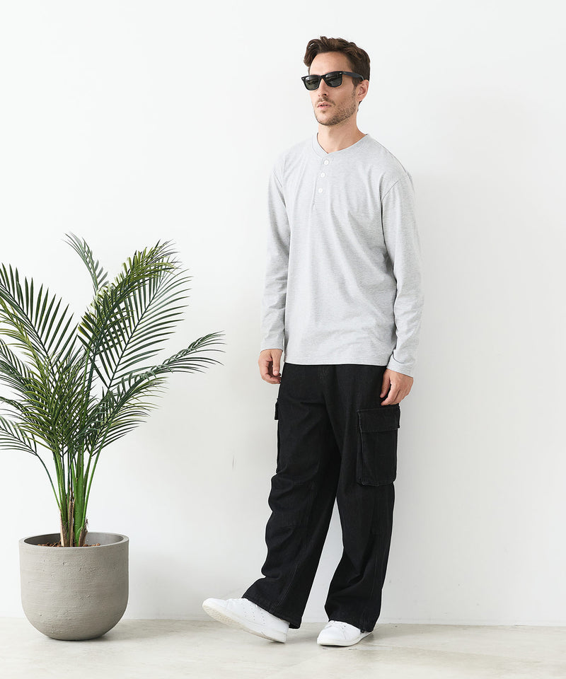 【汗染みの目立ちにくいTシャツ ZEROSTAIN/ゼロステイン】ヘンリーネック ロンT 防汚 ＵＶカット