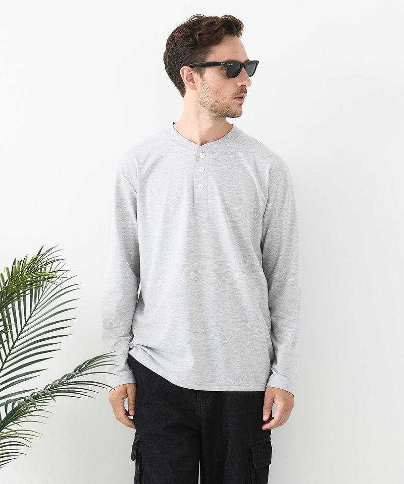 【汗染みの目立ちにくいTシャツ ZEROSTAIN/ゼロステイン】ヘンリーネック ロンT 防汚 ＵＶカット