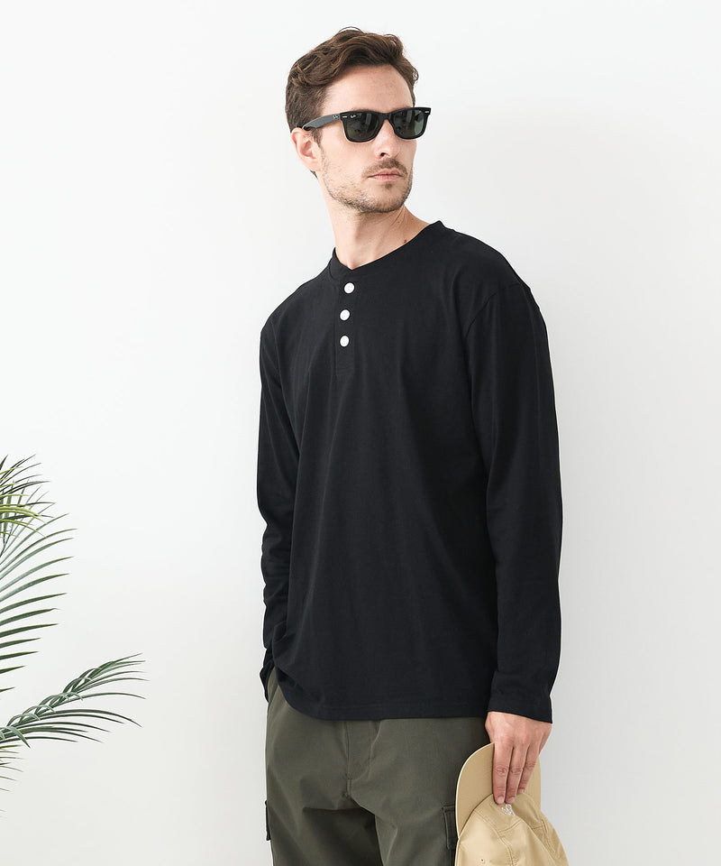 【汗染みの目立ちにくいTシャツ ZEROSTAIN/ゼロステイン】ヘンリーネック ロンT 防汚 ＵＶカット