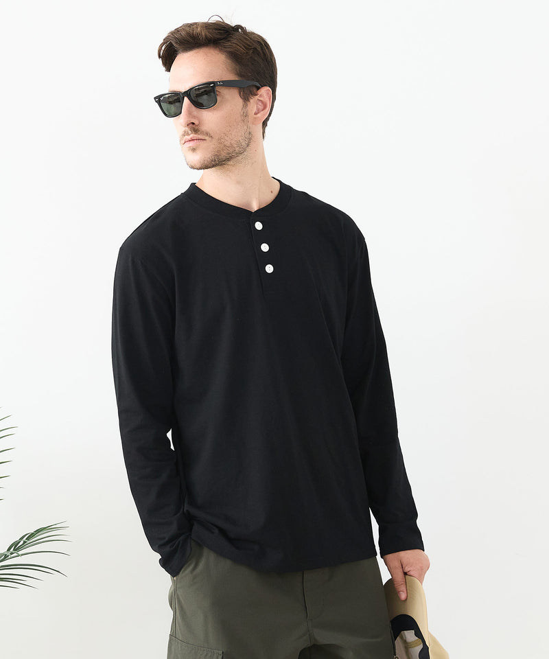 【汗染みの目立ちにくいTシャツ ZEROSTAIN/ゼロステイン】ヘンリーネック ロンT 防汚 ＵＶカット
