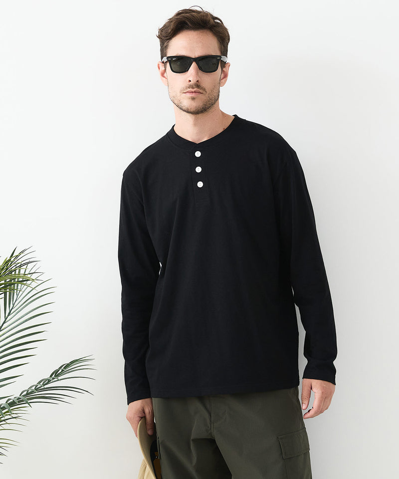 【汗染みの目立ちにくいTシャツ ZEROSTAIN/ゼロステイン】ヘンリーネック ロンT 防汚 ＵＶカット