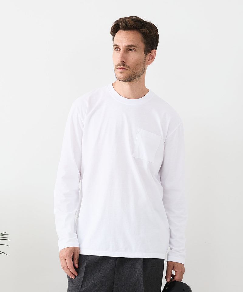 【汗染みの目立ちにくいTシャツ ZEROSTAIN/ゼロステイン】クルーネック 胸ポケットロンT 防汚 ＵＶカット