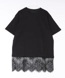 【C-FORT POINT/フォートポイント】【1枚でサマになる上品Tシャツ】裾レースチュニックＴシャツ 綿100% 体型カバー 重ね着風 裾コンシャス 華やか