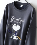 【PEANUTS/ピーナッツ】【ユニセックスデザインでリンクコーデにも◎】MLB×PEANUTS 裏起毛トレーナー 保温 キャラクター ドジャース ヤンキース パイレーツ
