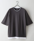 【汗染みの目立ちにくいTシャツ ZEROSTAIN/ゼロステイン】フェイクレイヤード ビッグシルエット キーネック クルーネック Tシャツ 防汚 ＵＶカット スミクロB柄 ❘ジーンズメイト公式オンラインショップ
