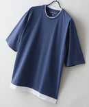 【汗染みの目立ちにくいTシャツ ZEROSTAIN/ゼロステイン】フェイクレイヤード ビッグシルエット キーネック クルーネック Tシャツ 防汚 ＵＶカット ❘ジーンズメイト公式オンラインショップ