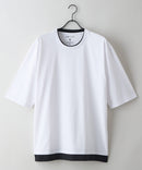 【汗染みの目立ちにくいTシャツ ZEROSTAIN/ゼロステイン】フェイクレイヤード ビッグシルエット キーネック クルーネック Tシャツ 防汚 ＵＶカット ホワイトB柄 ❘ジーンズメイト公式オンラインショップ