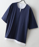 【汗染みの目立ちにくいTシャツ ZEROSTAIN/ゼロステイン】フェイクレイヤード ビッグシルエット キーネック クルーネック Tシャツ 防汚 ＵＶカット ❘ジーンズメイト公式オンラインショップ