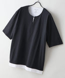 【汗染みの目立ちにくいTシャツ ZEROSTAIN/ゼロステイン】フェイクレイヤード ビッグシルエット キーネック クルーネック Tシャツ 防汚 ＵＶカット ❘ジーンズメイト公式オンラインショップ
