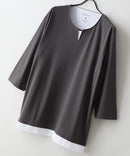 【汗染みの目立ちにくいTシャツ ZEROSTAIN/ゼロステイン】フェイクレイヤード ビッグシルエット キーネック クルーネック 7分袖Tシャツ 防汚 ＵＶカット ❘ジーンズメイト公式オンラインショップ