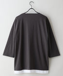 【汗染みの目立ちにくいTシャツ ZEROSTAIN/ゼロステイン】フェイクレイヤード ビッグシルエット キーネック クルーネック 7分袖Tシャツ 防汚 ＵＶカット ❘ジーンズメイト公式オンラインショップ
