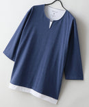 【汗染みの目立ちにくいTシャツ ZEROSTAIN/ゼロステイン】フェイクレイヤード ビッグシルエット キーネック クルーネック 7分袖Tシャツ 防汚 ＵＶカット ❘ジーンズメイト公式オンラインショップ
