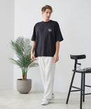【BLUE STANDARD/ブルースタンダード】【ひんやり涼しい接触冷感】COOLスムース 部分刺繍Tシャツ リラックスフィット オーバーサイズ スムース素材 ネコ オバケ なめらか きれいめ