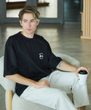 【BLUE STANDARD/ブルースタンダード】【ひんやり涼しい接触冷感】COOLスムース 部分刺繍Tシャツ リラックスフィット オーバーサイズ スムース素材 ネコ オバケ なめらか きれいめ