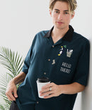 【BLUE STANDARD/ブルースタンダード】【吸水速乾＆UVカット】襟配色 胸刺繍シャツ オープンカラー ストレッチ 胸ポケットアニマル刺繍 ペンギン トラ ネコ