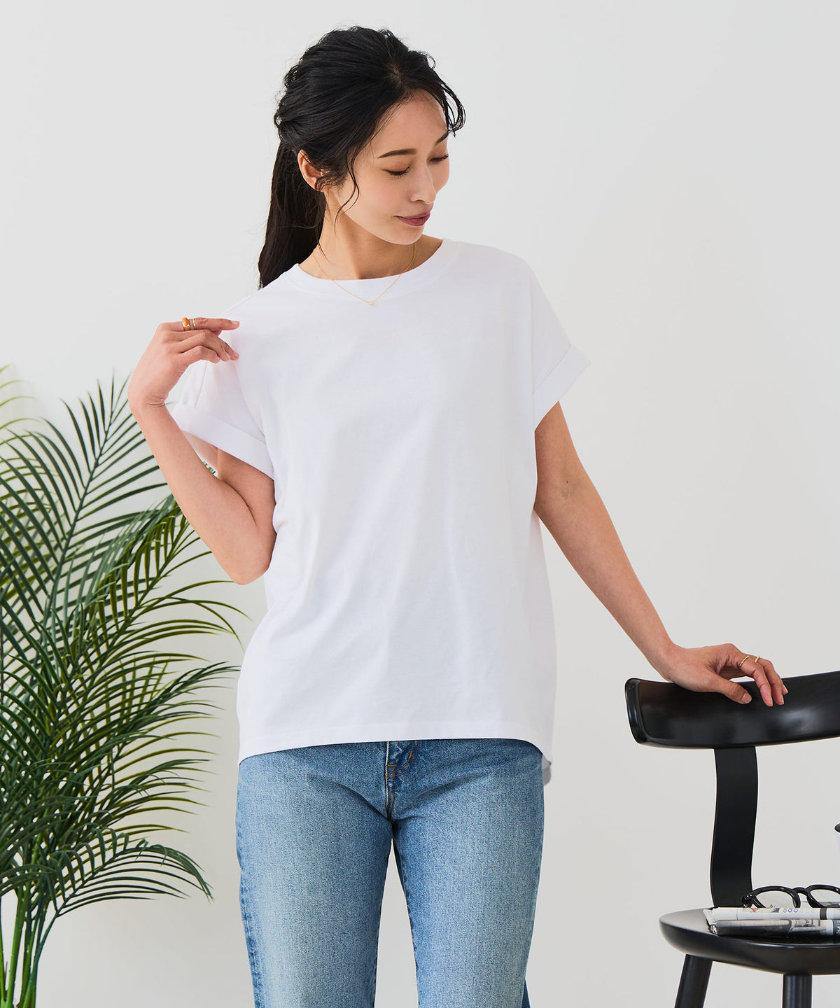 汗染みの目立ちにくいTシャツ ZEROSTAIN/ゼロステイン】ロールカフ