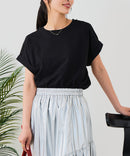 【汗染みの目立ちにくいTシャツ ZEROSTAIN/ゼロステイン】ロールカフラウンドヘムTシャツ レディース 汗染み防止 撥水加工 多機能 zo ❘ジーンズメイト公式オンラインショップ