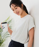 【汗染みの目立ちにくいTシャツ ZEROSTAIN/ゼロステイン】ロールカフラウンドヘムTシャツ レディース 汗染み防止 撥水加工 多機能 zo ❘ジーンズメイト公式オンラインショップ