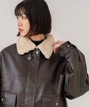 【C-FORT POINT/フォートポイント】【ティペットは取り外し可能】ティペット付き合皮ブルゾン フェイクレザー ヴィンテージライク シンプル 華やか カジュアル 着回し ❘ジーンズメイト公式オンラインショップ