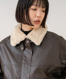 【C-FORT POINT/フォートポイント】【ティペットは取り外し可能】ティペット付き合皮ブルゾン フェイクレザー ヴィンテージライク シンプル 華やか カジュアル 着回し ❘ジーンズメイト公式オンラインショップ