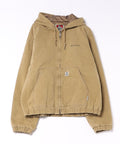 【BEN DAVIS/ベンデイビス】【薄中綿入りで冬の装いにも対応】ヴィンテージダックフーデッドワークジャケット 表地綿100% ブランドロゴ刺繡 丈短 ウォッシュ加工 古着風 ダブルジップ ユニセックス
