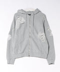 【SEQUENZ/シークエンズ】 【ダブルジップ仕様でアレンジの幅が広がる！】ダメージ加工スウェットジップパーカー フーディー グランジ ユーズド感 ヴィンテージ風 セットアップ対応 ストリート Y2K ユニセックス