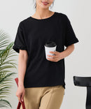 【汗染みの目立ちにくいTシャツ ZEROSTAIN/ゼロステイン】ロールカフサイドスリットTシャツ 撥水・UVカット機能付き レディース 快適Tシャツ zo ❘ジーンズメイト公式オンラインショップ