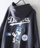 【PEANUTS/ピーナッツ】【ユニセックスデザインでリンクコーデにも◎】MLB×PEANUTS 裏起毛ジップパーカー 保温 キャラクター ドジャース ヤンキース ホワイトソックス