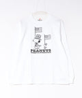 【HANES/ヘインズ】【アメリカンテイストを感じさせるクラシックなボックスシルエット】PEANUTS×BEEFY-T クルーネックロングスリーブTシャツ キャラクタープリント スヌーピー モノトーン チューブボディ タグレス仕様 ユニセックス