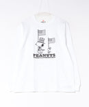 【HANES/ヘインズ】【アメリカンテイストを感じさせるクラシックなボックスシルエット】PEANUTS×BEEFY-T クルーネックロングスリーブTシャツ キャラクタープリント スヌーピー モノトーン チューブボディ タグレス仕様 ユニセックス