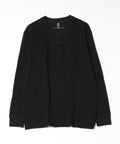 【HANES/ヘインズ】【体のラインを拾わないオーバーサイズシルエット】Thermal Top サーマルヘンリーネックロングスリーブＴ サステナブルコットン ワッフル編み オープンエンド糸 型崩れしにくい タグレス仕様 ユニセックス ブラック ❘ジーンズメイト公式オンラインショップ