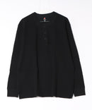 【HANES/ヘインズ】【体のラインを拾わないオーバーサイズシルエット】Thermal Top サーマルヘンリーネックロングスリーブＴ サステナブルコットン ワッフル編み オープンエンド糸 型崩れしにくい タグレス仕様 ユニセックス ブラック ❘ジーンズメイト公式オンラインショップ