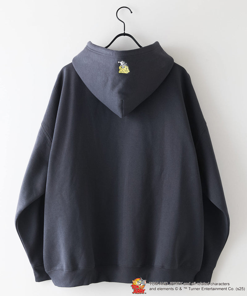 【TOM and JERRY/トムとジェリー】オリジナルデザイン 刺繍 プルオーバーパーカー フーディー ジェリー タフィー サカナ ドロップショルダー ビッグシルエット