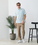【BLUE STANDARD/ブルースタンダード】【涼しくさらさらな肌ざわりの綿麻シャツ】コットンリネンミックス 半袖ボタンダウンシャツ レギュラーフィット 無地 通気性 清涼感 吸水速乾 紫外線対策