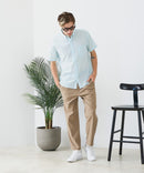 【BLUE STANDARD/ブルースタンダード】【涼しくさらさらな肌ざわりの綿麻シャツ】コットンリネンミックス 半袖ボタンダウンシャツ レギュラーフィット 無地 通気性 清涼感 吸水速乾 紫外線対策