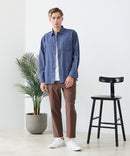 【BLUE STANDARD/ブルースタンダード】【涼しくさらさらな肌ざわりの綿麻シャツ】コットンリネンミックス レギュラーカラーシャツ リラックスフィット 無地 ストライプ 通気性 清涼感 吸水速乾 紫外線対策 羽織り