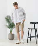 【BLUE STANDARD/ブルースタンダード】【涼しくさらさらな肌ざわりの綿麻シャツ】コットンリネンミックス レギュラーカラーシャツ リラックスフィット 無地 ストライプ 通気性 清涼感 吸水速乾 紫外線対策 羽織り