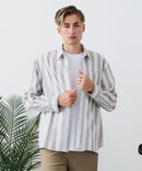 【BLUE STANDARD/ブルースタンダード】【涼しくさらさらな肌ざわりの綿麻シャツ】コットンリネンミックス レギュラーカラーシャツ リラックスフィット 無地 ストライプ 通気性 清涼感 吸水速乾 紫外線対策 羽織り