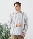 【BLUE STANDARD/ブルースタンダード】【涼しくさらさらな肌ざわりの綿麻シャツ】コットンリネンミックス レギュラーカラーシャツ リラックスフィット 無地 ストライプ 通気性 清涼感 吸水速乾 紫外線対策 羽織り