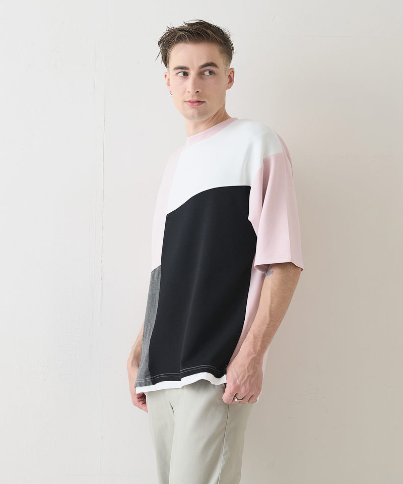 【Blue Standard/ブルースタンダード】接触冷感 COOLスムース フェイクレイヤード リラックスフィット切り替えデザインTシャツ