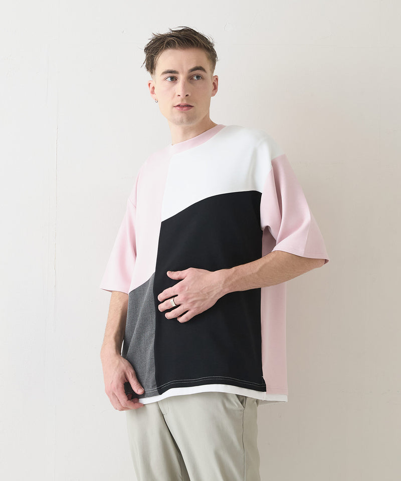 【Blue Standard/ブルースタンダード】接触冷感 COOLスムース フェイクレイヤード リラックスフィット切り替えデザインTシャツ