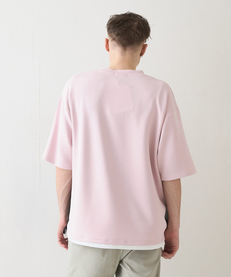 【Blue Standard/ブルースタンダード】接触冷感 COOLスムース フェイクレイヤード リラックスフィット切り替えデザインTシャツ