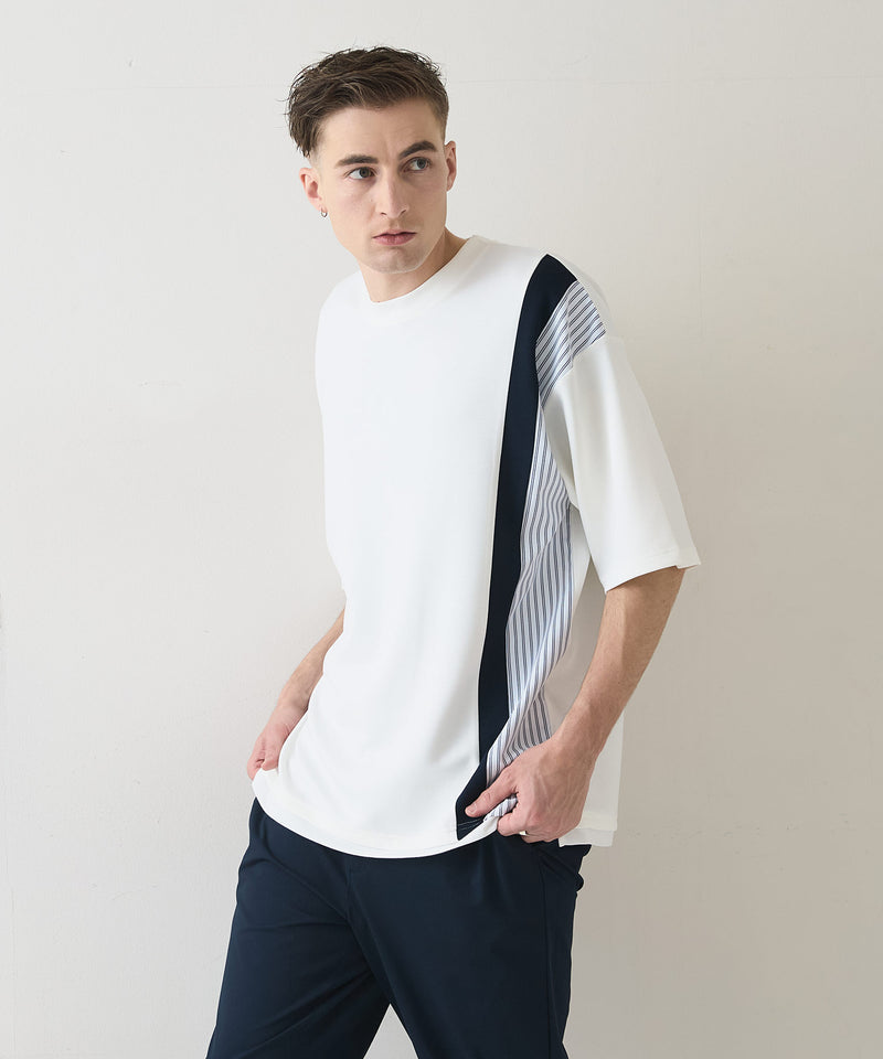 【Blue Standard/ブルースタンダード】接触冷感 COOLスムース フェイクレイヤード リラックスフィット切り替えデザインTシャツ